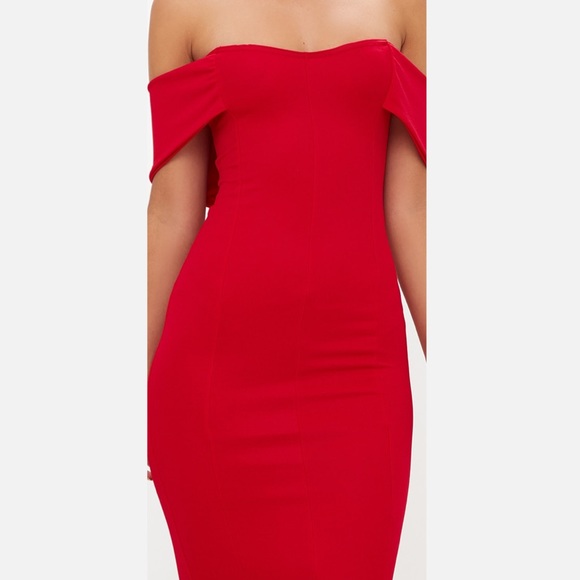 NWT Pretty Little Thing Strapless Off Shoulder Red Bodycon Midi Dress XS - Picture 5 of 11